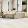 11 pcs conjunto sofás de jardim c/ almofadões vime PE bege 1