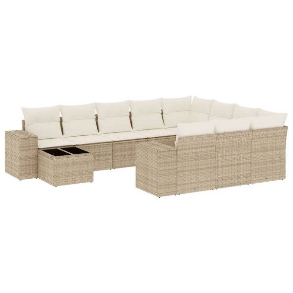 Set de sofás de jardín 11pzas con cojines ratán sintético beige M 2