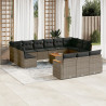 Set de sofás de jardín 14 pzas con cojines ratán sintético gris 1