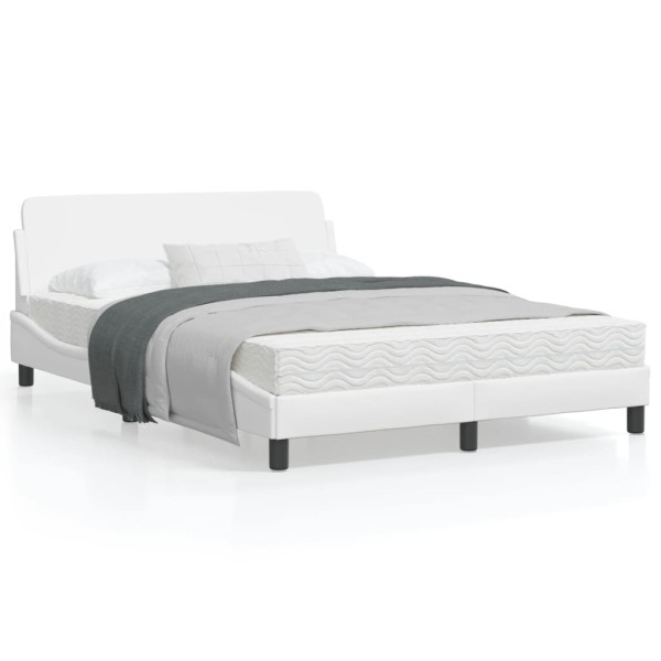 Estructura de cama cabecero cuero sintético blanco 140x200 cm D
