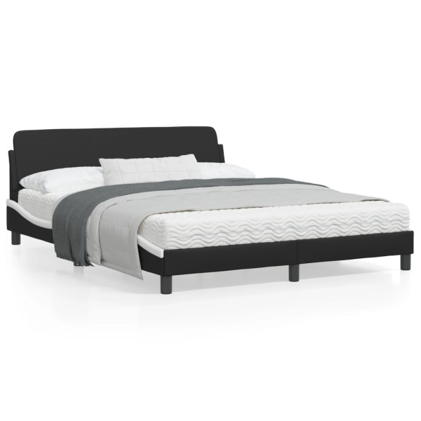 Estructura cama cabecero cuero sintético negro blanco 160x200cm D