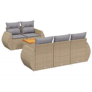 6 pcs conjunto de sofás p/ jardim com almofadões vime PE bege H