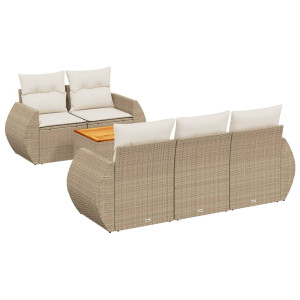 6 pcs conjunto de sofás p/ jardim com almofadões vime PE bege H