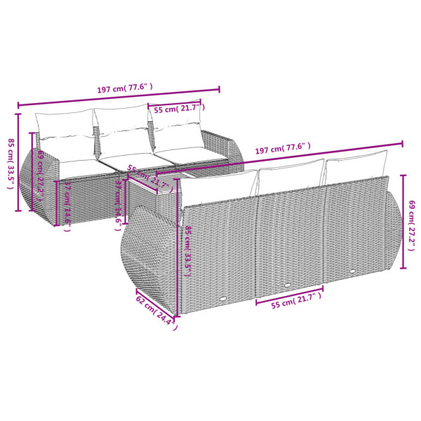 Set sofás de jardín 7 piezas y cojines ratán sintético beige M 3