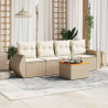 5 pcs conjunto de sofás p/ jardim com almofadões vime PE bege 1