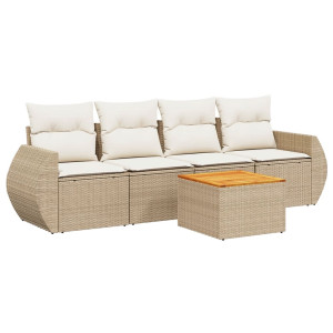 5 pcs conjunto de sofás p/ jardim com almofadões vime PE bege H