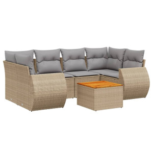 7 pcs conjunto de sofás p/ jardim com almofadões vime PE bege H