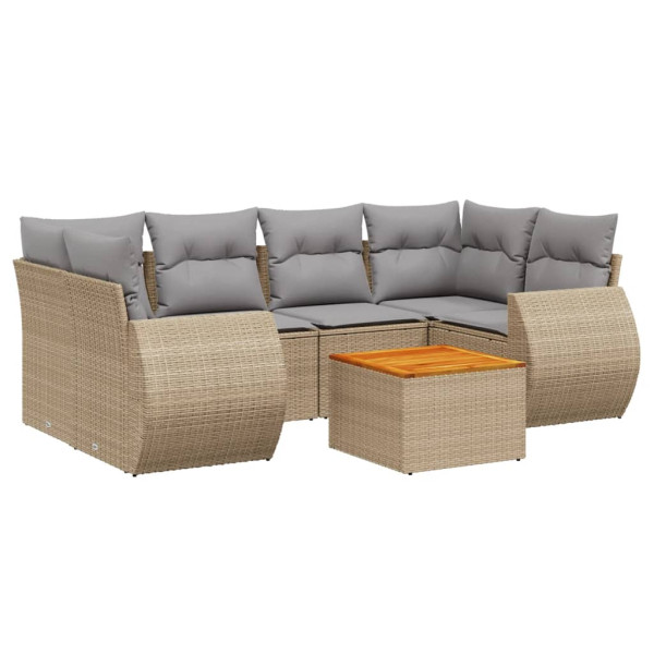 Set sofás de jardín 7 piezas y cojines ratán sintético beige M 2