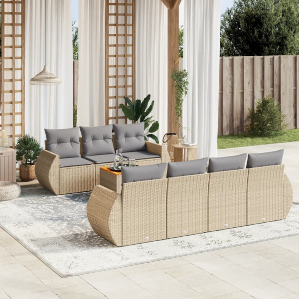 8 pcs conjunto de sofás p/ jardim com almofadões vime PE bege D
