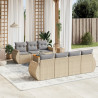 8 pcs conjunto de sofás p/ jardim com almofadões vime PE bege 1
