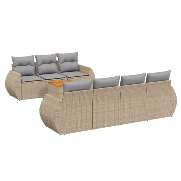 8 pcs conjunto de sofás p/ jardim com almofadões vime PE bege M 2