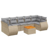 8 pcs conjunto de sofás p/ jardim com almofadões vime PE bege 2