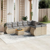 9 pcs conjunto de sofás p/ jardim com almofadões vime PE bege 1
