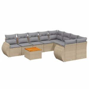 9 pcs conjunto de sofás p/ jardim com almofadões vime PE bege H