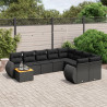 10 pcs conjunto sofás de jardim c/ almofadões vime PE preto 1