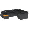 10 pcs conjunto sofás de jardim c/ almofadões vime PE preto 2