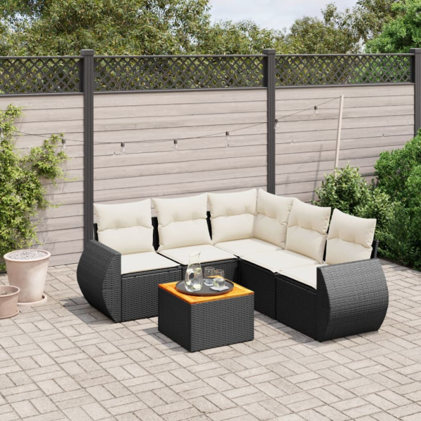 Set de sofás de jardín 6 piezas y cojines ratán sintético negro D