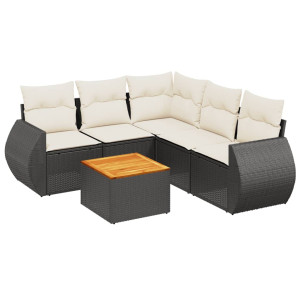 6 pcs conjunto sofás de jardim c/ almofadões vime PE preto H