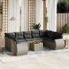 10 pcs conjunto sofás de jardim c/ almofadões vime PE cinzento 1
