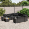 Set de sofás de jardín 11 pzas y cojines ratán sintético negro 1
