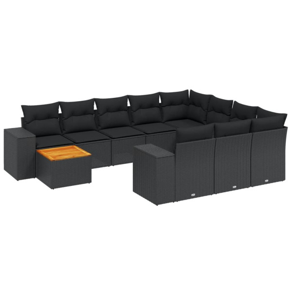 Set de sofás de jardín 11 pzas y cojines ratán sintético negro M 2