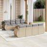 9 pcs conjunto de sofás p/ jardim com almofadões vime PE bege 1