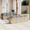 Set de sofás de jardín 9 pzas con cojines ratán sintético beige 1