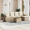 6 pcs conjunto de sofás p/ jardim com almofadões vime PE bege 1