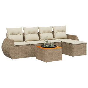 6 pcs conjunto de sofás p/ jardim com almofadões vime PE bege H