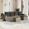 6 pcs conjunto sofás de jardim com almofadões vime cinzento 1