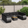 10 pcs conjunto sofás de jardim c/ almofadões vime PE preto 1