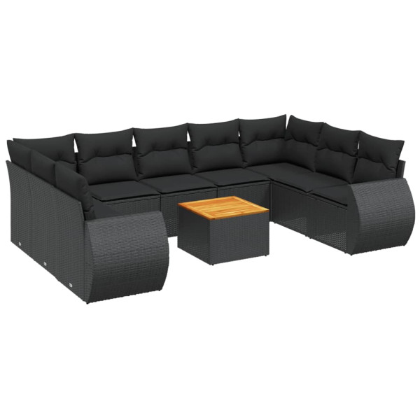 10 pcs conjunto sofás de jardim c/ almofadões vime PE preto M 2