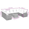 10 pcs conjunto sofás de jardim c/ almofadões vime PE preto 3