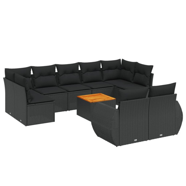 10 pcs conjunto sofás de jardim c/ almofadões vime PE preto M 2