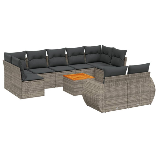 10 pcs conjunto sofás de jardim c/ almofadões vime PE cinzento M 2