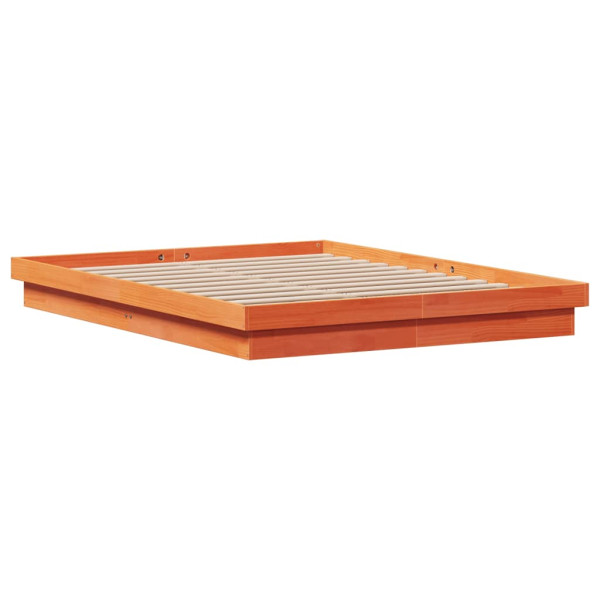 Estructura de cama LED madera maciza pino marrón cera 160x200cm M 3