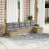 Juego de sofás jardín con cojines beige mezcla 7 pzas ratán PE 1