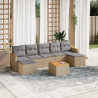 8 pcs conj. sofás jardim c/ almofadões vime PE bege misturado 1