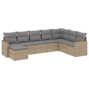 8 pcs conj. sofás jardim c/ almofadões vime PE bege misturado H