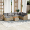 9 pcs conj. sofás jardim c/ almofadões vime PE bege misturado 1