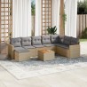 Juego de sofás jardín con cojines beige mezcla 9 pzas ratán PE 1