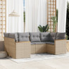 6 pcs conj. sofás jardim c/ almofadões vime PE bege misturado 1