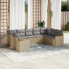 Juego de sofás jardín con cojines beige mezcla 9 pzas ratán PE 1