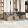 10 pcs conj. sofás jardim c/ almofadões vime PE bege misturado 1