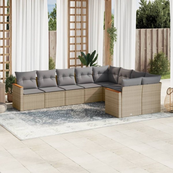 Juego de sofás jardín con cojines beige mezcla 9 pzas ratán PE D