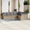 Juego de sofás jardín con cojines beige mezcla 9 pzas ratán PE 1