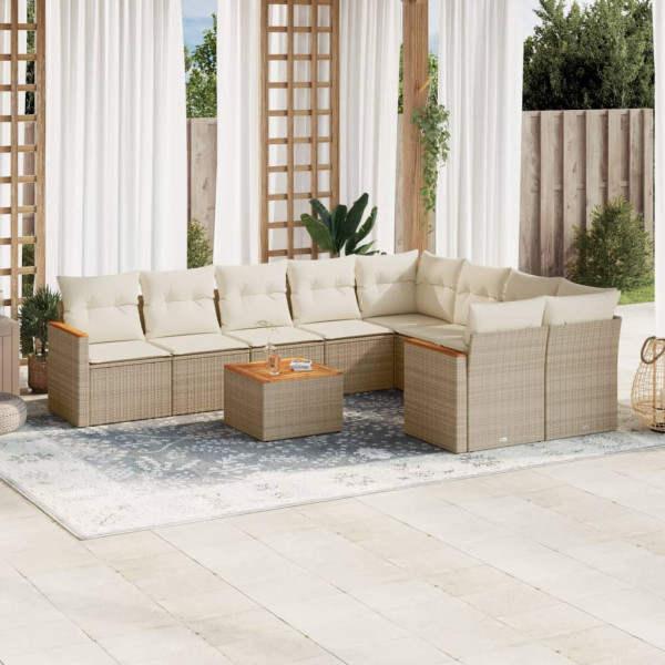 10 pcs conjunto de sofás p/ jardim com almofadões vime PE bege D