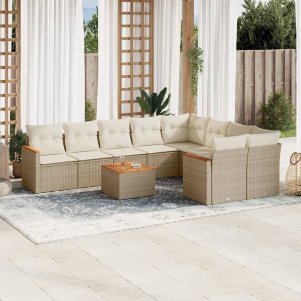 Juego de sofás jardín con cojines beige 10 pzas ratán sintético D