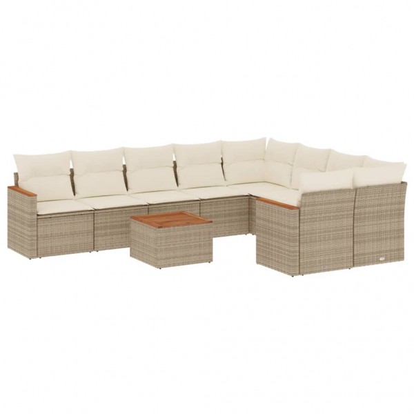 Juego de sofás jardín con cojines beige 10 pzas ratán sintético M 2