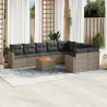 Set de sofás de jardín 10 pzas con cojines ratán sintético gris 1